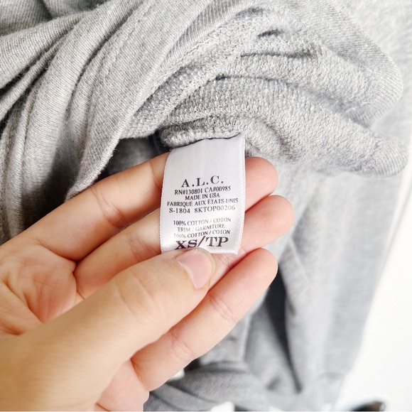 ALC • Atlas Tie-Front Sweatshirt grey terry knit dolman sleeve wrap waist - Picture 8 of 13